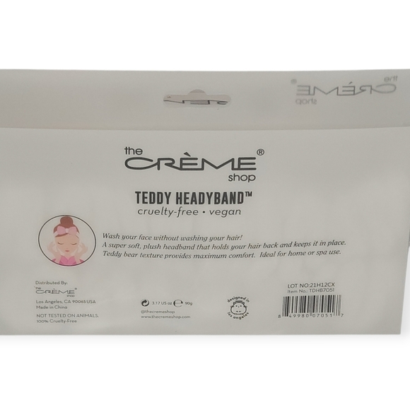he Crème Shop Teddy Headyband Plush Spa Headband – Pink/White, NIB - Picture 2 of 3